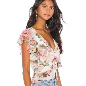 Revolve Divine Heritage Floral Button Up Twist Back Blouse